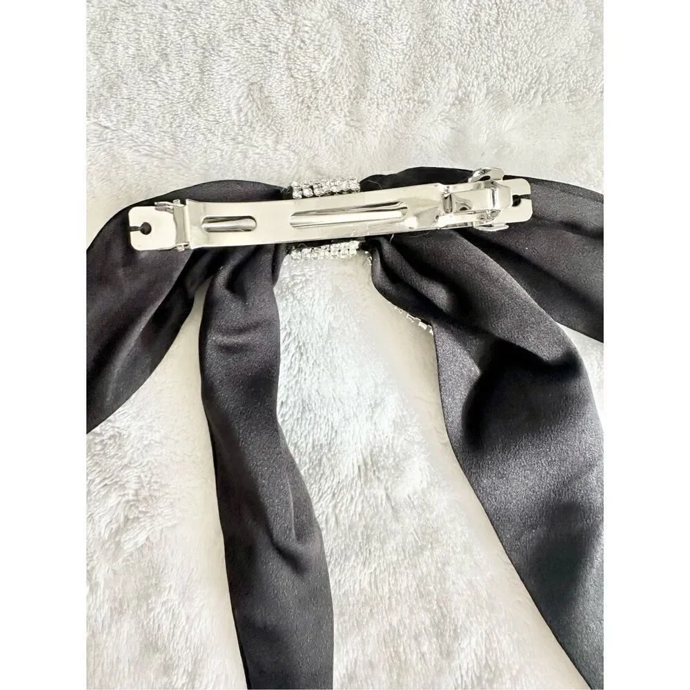 Black rhinestone embellished hair bow